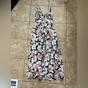 Abercrombie Green, cream and peach floral plunge dress